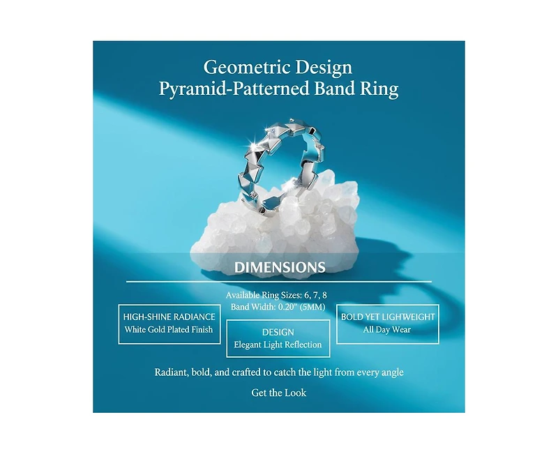 Rachel Glauber White Gold Plated Geometric Pyramid-Patterned Band Ring