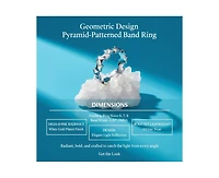 Rachel Glauber White Gold Plated Geometric Pyramid-Patterned Band Ring