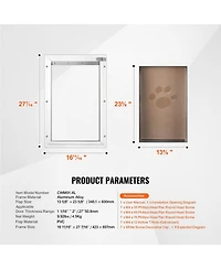 Xl Pet Door with Aluminum Frame and Lock, 16.65" x 27.44", Weatherproof Flap Design