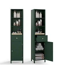 sumyeg 67 Inch Tall Narrow Bathroom Floor Storage Cabinet with Fluted Door