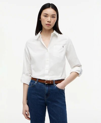Tommy Hilfiger Women's Classic Poplin Roll-Tab Long-Sleeve Shirt