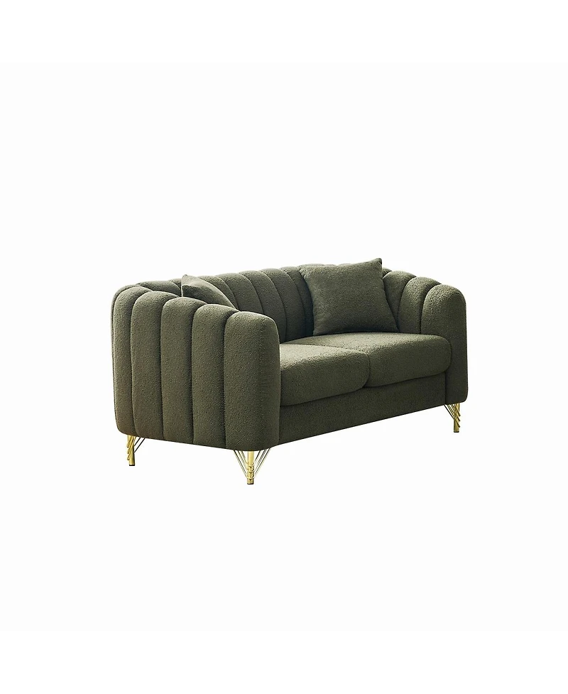 Streamdale Furniture 63" Chenille Loveseat Sofa, Luxury Tufted Couch with Gold Metal Legs