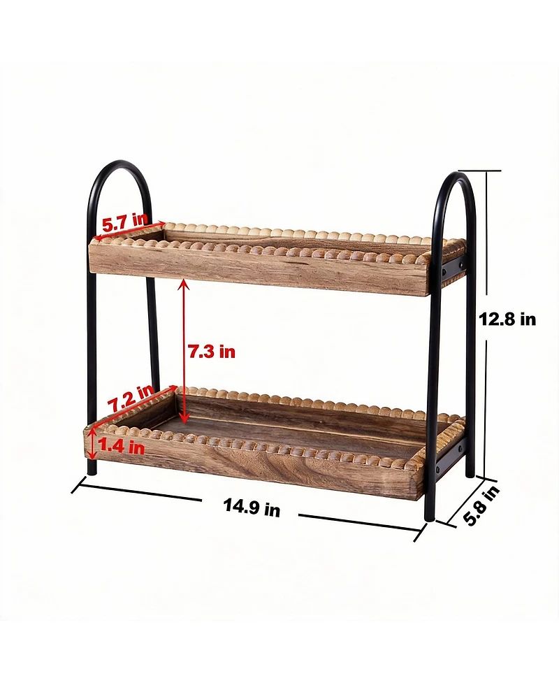Yigii Wooden Beaded 2-Tier Bathroom Organizer for Cosmetics and Coffee