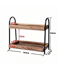 Yigii Wooden Beaded 2-Tier Bathroom Organizer for Cosmetics and Coffee