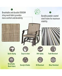 Flynama 3 Piece Outdoor Glider Chair with Coffee Table Bistro Set, 2 Patio Rocking Swing Chairs with Breathable Sling Fabric