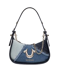 True Religion Frayed Denim Horseshoe Flap Shoulder Bag