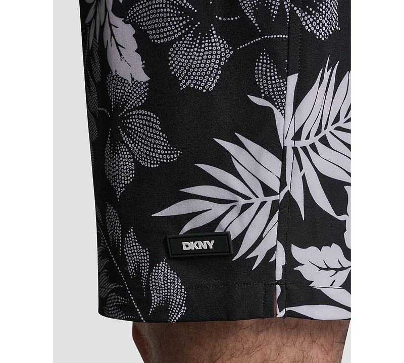 Dkny Men's Euro Black & White Bandana Print Performance 5" Volley Shorts
