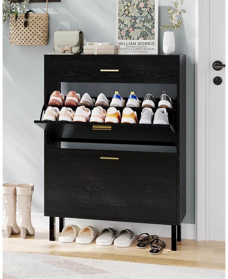 gaomon Shoe Storage Cabinet with Dual Flip Drawers, Space-Saving Organizer for Entryway, Hallway, or Mudroom, Hidden Rack Cupboard