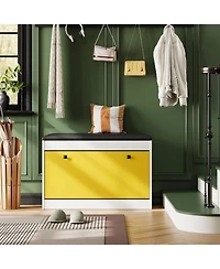 gaomon Modern Shoe Storage Bench with Flip Drawer & Pu Cushion Seat, Entryway Shoe Cabinet Bench for Hallway Bedroom