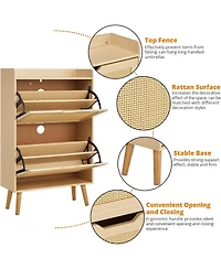 Gaomon Rattan Shoe Cabinet for Entryway, Holds 12-18 Pairs of Shoes, Anti-Tip Design for Closet