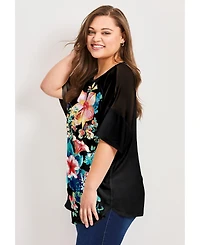Avenue Women's Plus Mixed Media Floral Print Top