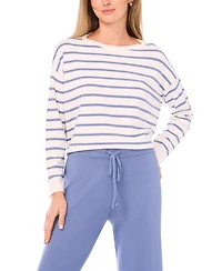 Vince Camuto Women's Stripe Rolled Edge Long Sleeves Sweater