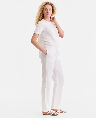 Charter Club Women's 100% Linen Eyelet-Trim Pull-On Pants, Macy's Exclusive