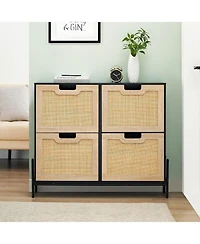 Draft - Gaomon Rattan Shoe Cabinet with Flip-Drawer Doors, 4-Door Storage with Adjustable Shelves