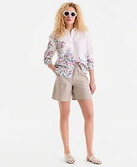 Charter Club Women's 100% Linen Floral Placement-Print Shirt, Macy's Exclusive