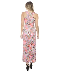 24seven Comfort Apparel Women's Paisley Scoop Neck Sleeveless Racerback Tank Maxi Dress