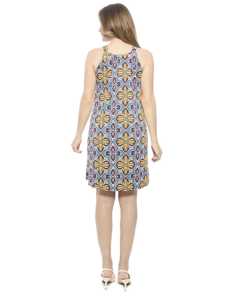 24seven Comfort Apparel Women's Floral Knee Length Paisley Sleeveless Keyhole Dress