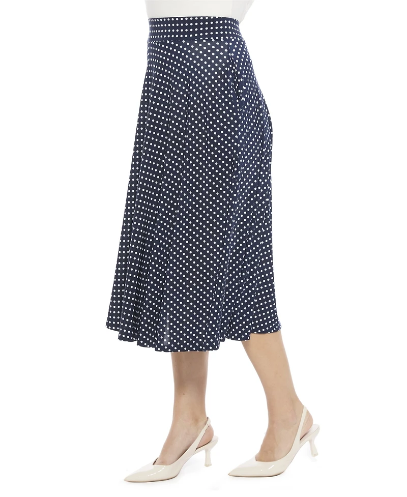 24seven Comfort Apparel Women's Polka Dot Elastic Waist Pocket A-Line Midi Skirt