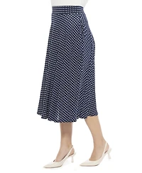 24seven Comfort Apparel Women's Polka Dot Elastic Waist Pocket A-Line Midi Skirt