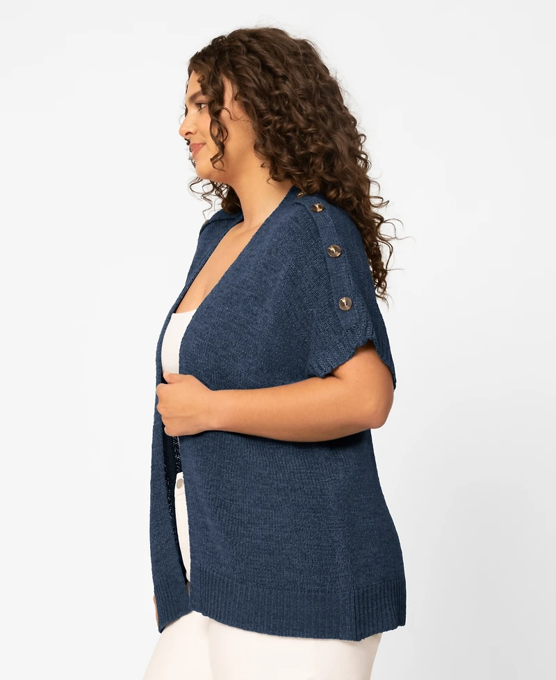 Melissa Paige Plus Size Button Shoulder Flyaway Open Front Cardigan, Macy's Exclusive
