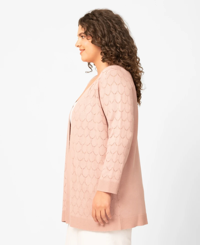 Melissa Paige Plus Geometric Stitch Flyaway Open Front Cardigan, Macy's Exclusive