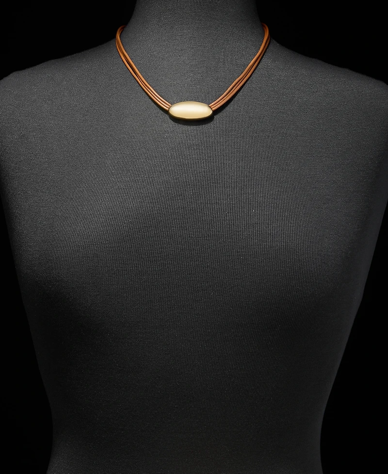 Lauren Ralph Lauren Gold-Tone Leather Pendant Necklace