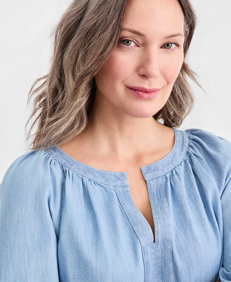 Style & Co Women's Cotton Chambary Split-Neck Top, Macy's Exclusive