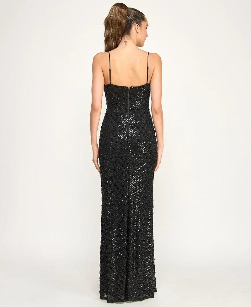 B Darlin Juniors' V-Neck Sequin Gown