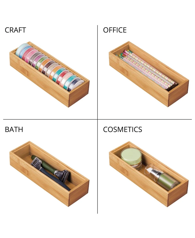 mDesign Wooden Bamboo Office Drawer Organizer Box Tray - 4 Pack