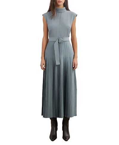 Reiss Women's Roll-Neck Belted Pleated Midi Dress