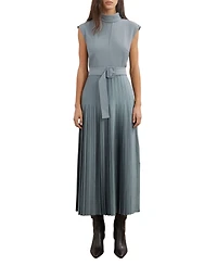 Reiss Women's Roll-Neck Belted Pleated Midi Dress