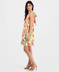 Robbie Bee Petite Floral-Print Chiffon Trapeze Dress