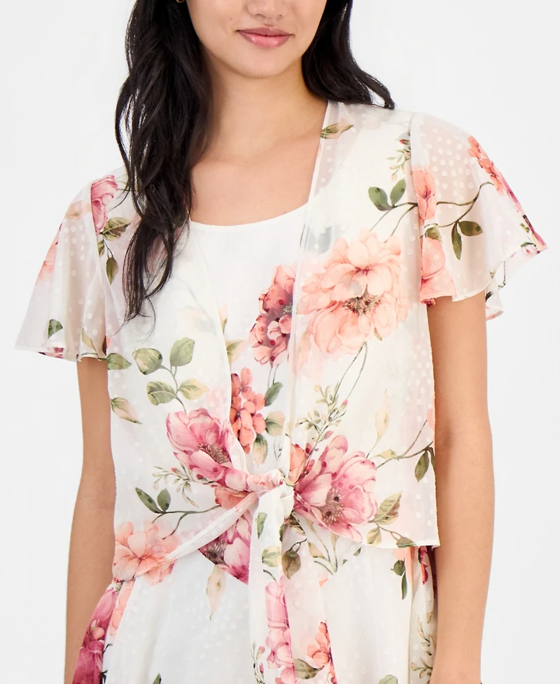 Robbie Bee Petite 2-Pc. Floral Chiffon Jacket & Dress Set