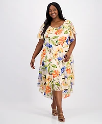 Robbie Bee Plus Printed Cowl-Neck Flutter-Sleeve Dress