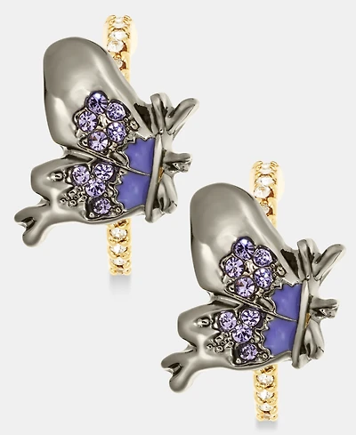 Anne Klein Small Pave Butterfly C-Hoop Earrings, 0.62"