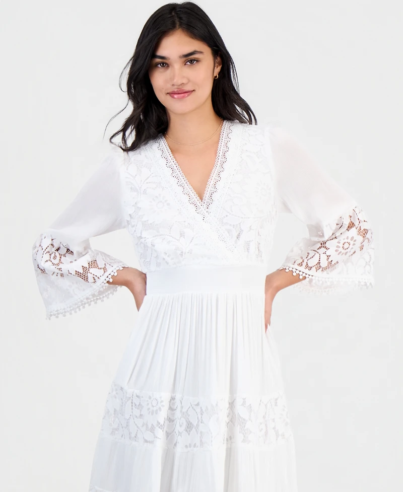 Robbie Bee Petite Lace-Combo 3/4-Sleeve Dress