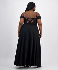 City Studios Trendy Plus Satin Off-The-Shoulder Gown