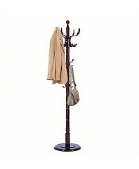Yigii Wooden Coat Rack with Tree Design, 14 Hooks, Sturdy Base, Vintage Style