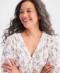 Style & Co Women's Cotton Gauze Printed V-neck Blouse