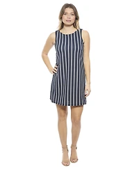 24seven Comfort Apparel Women's Striped Round Neck Sleeveless A-Line Mini Shift Dress