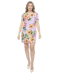 24seven Comfort Apparel Women's FLoral Short Sleeve Round Neck Mini Shift Dress