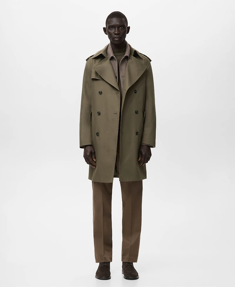 Mango Men's Water-Repellent Belted Trench Coat