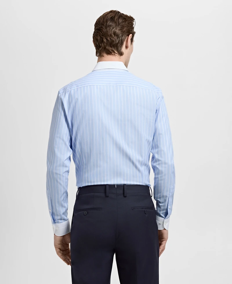 Mango Men's Striped-Print Slim-Fit Dress Shirt