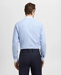 Mango Men's Striped-Print Slim-Fit Dress Shirt