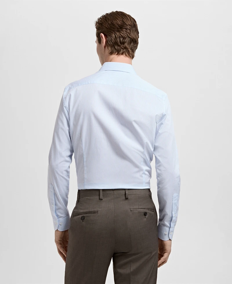 Mango Men's Slim Fit Cotton Striped Dress Shirt