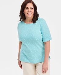 Style & Co Plus Boat-Neck Elbow Sleeve Cotton Top