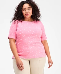 Style & Co Plus Size Printed Boat-Neck Elbow-Sleeve Top, Macy's Exclusive