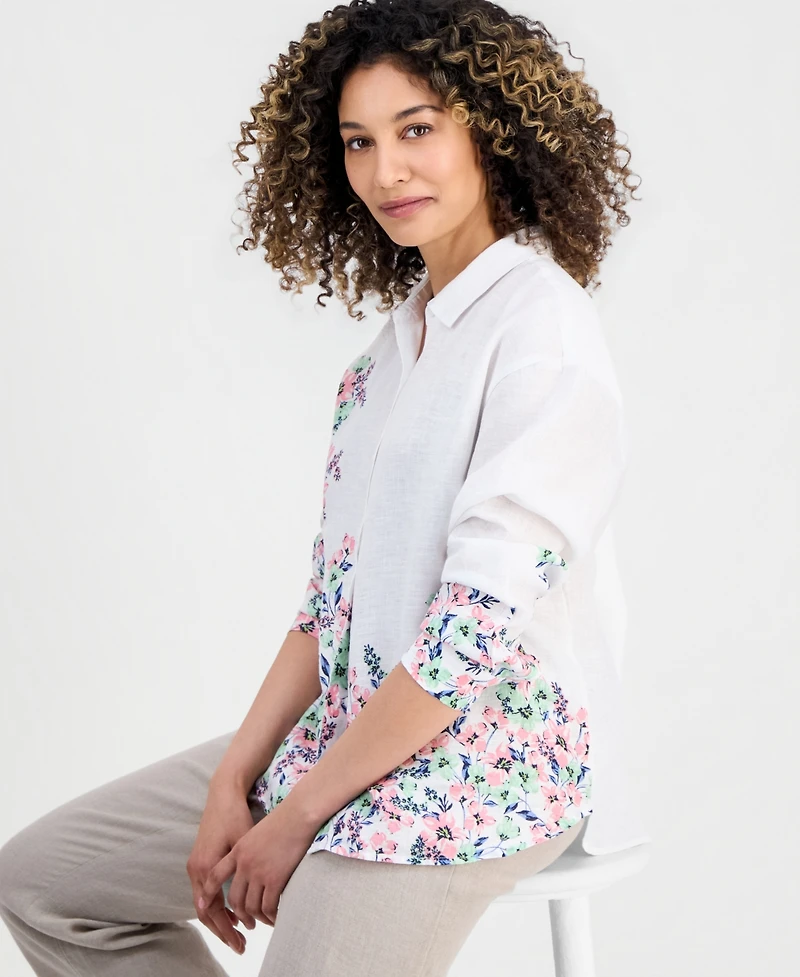 Charter Club Petite Linen Shannons Garden Shirt, Macy's Exclusive