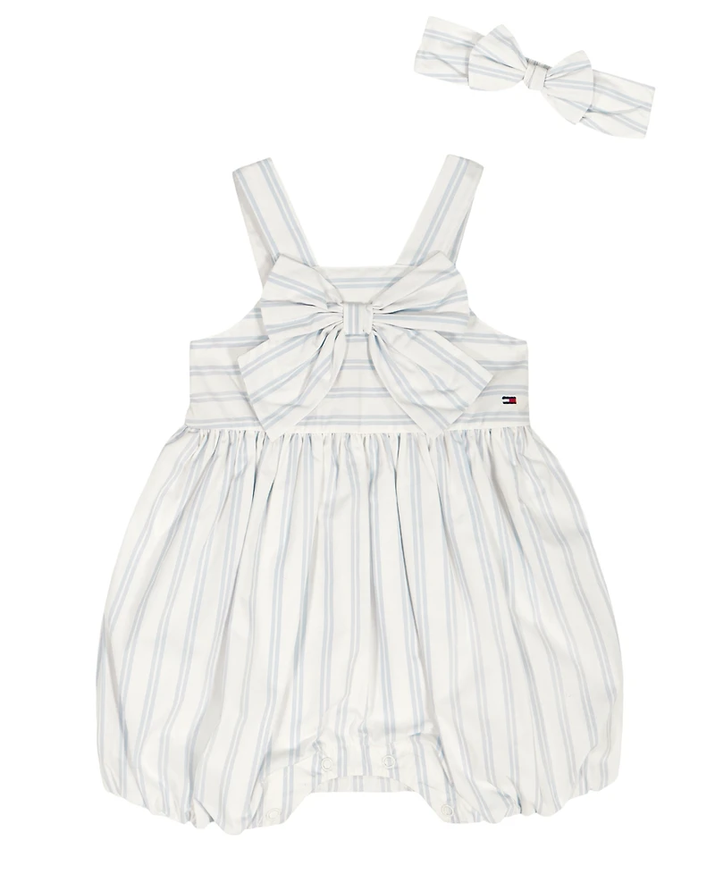 Tommy Hilfiger Baby Girls' Striped Romper & Headband, 2-Piece Set