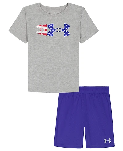 Under Armour Boys' 4T-7 Ua Flag Logo T-Shirt and Shorts, 2-Piece Set